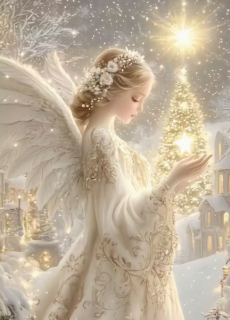 Diamond Painting Engel im Schnee mit goldenen